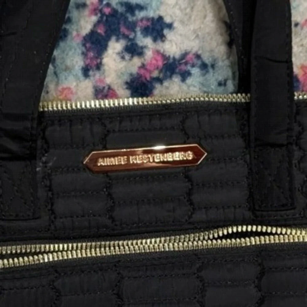 Aimee Kestenberg Mara Quilted Nylon Satchel Bag Black‎ Rose Gold Hardware